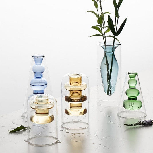 Home Decoration Accessories Nordic Ins Colourful Glass Transparent Vase Living Room Dining Table Dried Flowers Hydroponic Vases - Pacisia