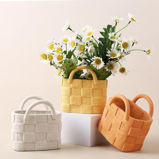 Home Decoration Nordic Ins Morandi Creative Handbag Ceramic Vase Flower Arrangement Entrance Desktop Ornaments Simple Design - Pacisia