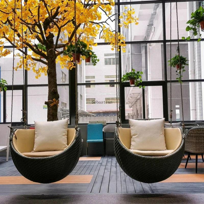 Home Designer Internet Celebrity Indoor Swing Single Rocking Chair Balcony Lazy Bird's Nest Hanging Basket Rattan Chair - Pacisia