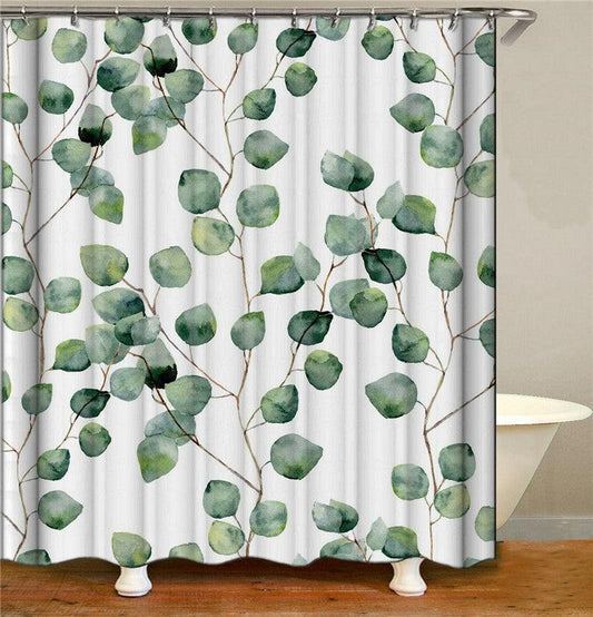 Home Shower Curtain Decoration Watercolor Green Floral Round Leaf Shower Curtain - Pacisia