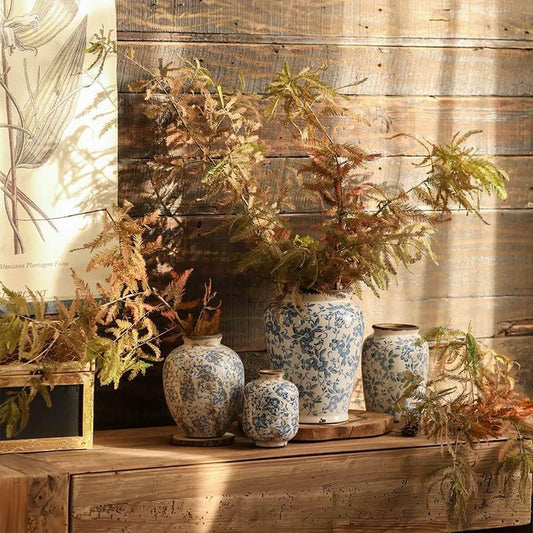 Ice Cracks Country Vintage Blue And White Porcelain Vase With Big Belly - Pacisia