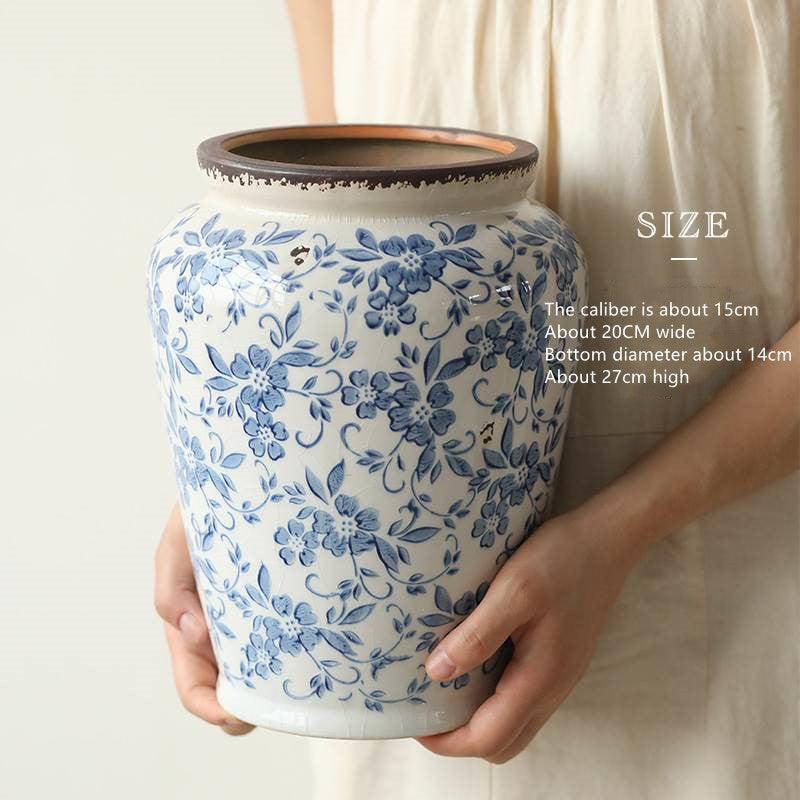 Ice Cracks Country Vintage Blue And White Porcelain Vase With Big Belly - Pacisia