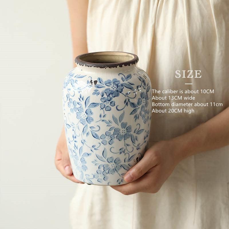 Ice Cracks Country Vintage Blue And White Porcelain Vase With Big Belly - Pacisia