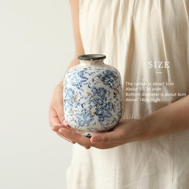 Ice Cracks Country Vintage Blue And White Porcelain Vase With Big Belly - Pacisia