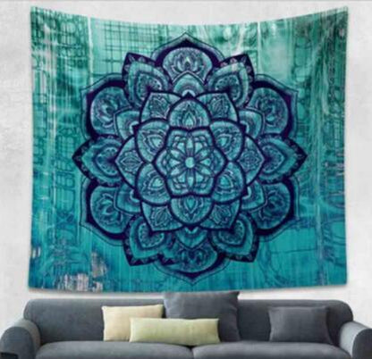 Indian Mandala Tapestry Green Blue Flower Beautiful Wall Art Tapestry 210x150cm Bedspread Beach Towel Yoga Blanket Table Cloth - Pacisia