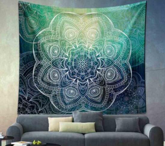 Indian Mandala Tapestry Green Blue Flower Beautiful Wall Art Tapestry 210x150cm Bedspread Beach Towel Yoga Blanket Table Cloth - Pacisia