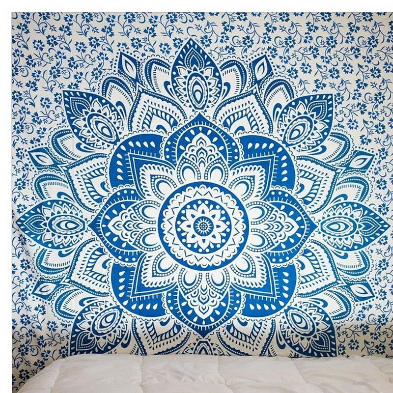 Indian Mandala Tapestry Green Blue Flower Beautiful Wall Art Tapestry 210x150cm Bedspread Beach Towel Yoga Blanket Table Cloth - Pacisia