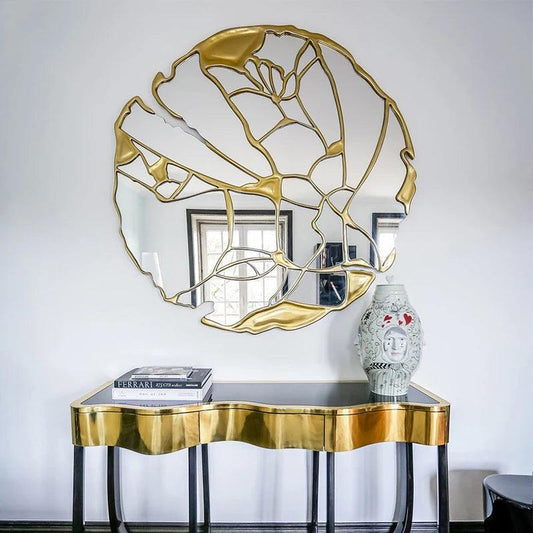 Irregular Golden Decorative Mirrors Toilet Girls Luxury Glass Decorative Mirrors Circle Decoracion Pared Decoration Aesthetic - Pacisia