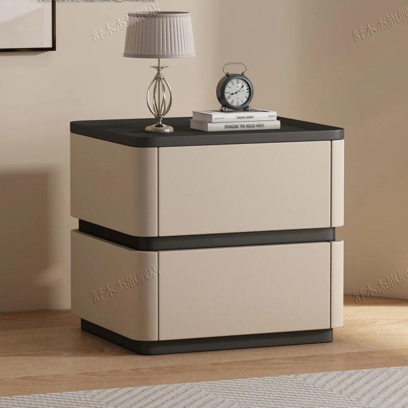 Italian Simple Modern Solid Wood Nightstand Luxury PU Leather Creative Bedroom Narrow Bedside Table Muebles Home Furniture WKNS - Pacisia