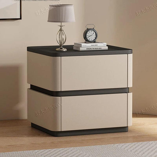 Italian Simple Modern Solid Wood Nightstand Luxury PU Leather Creative Bedroom Narrow Bedside Table Muebles Home Furniture WKNS - Pacisia
