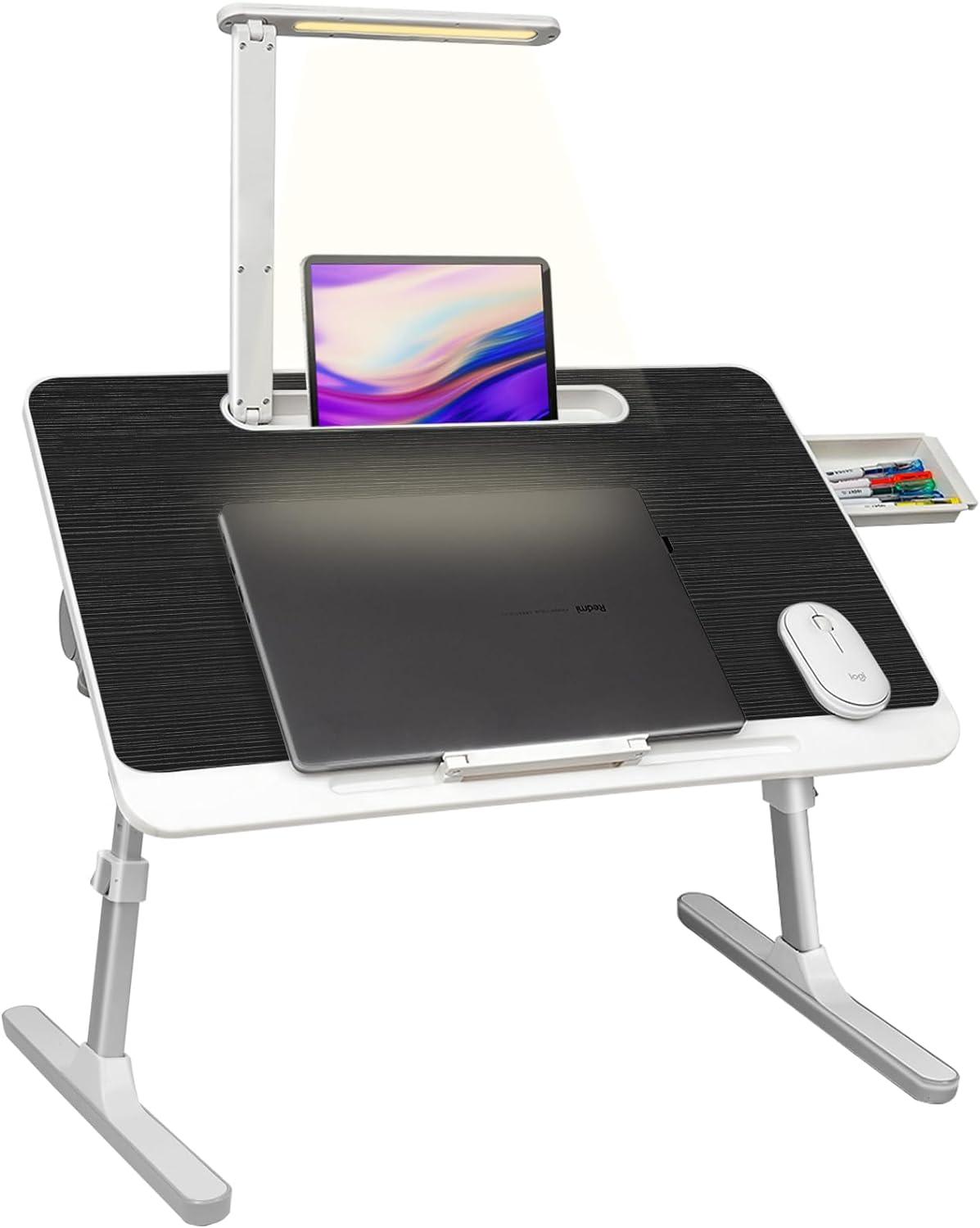 Lap Desk For Laptop, Portable Bed Table Desk, Laptop Desk With LED Light And Drawer, Adjustable Laptop Stand For Bed, Sofa, Study, Reading - Pacisia