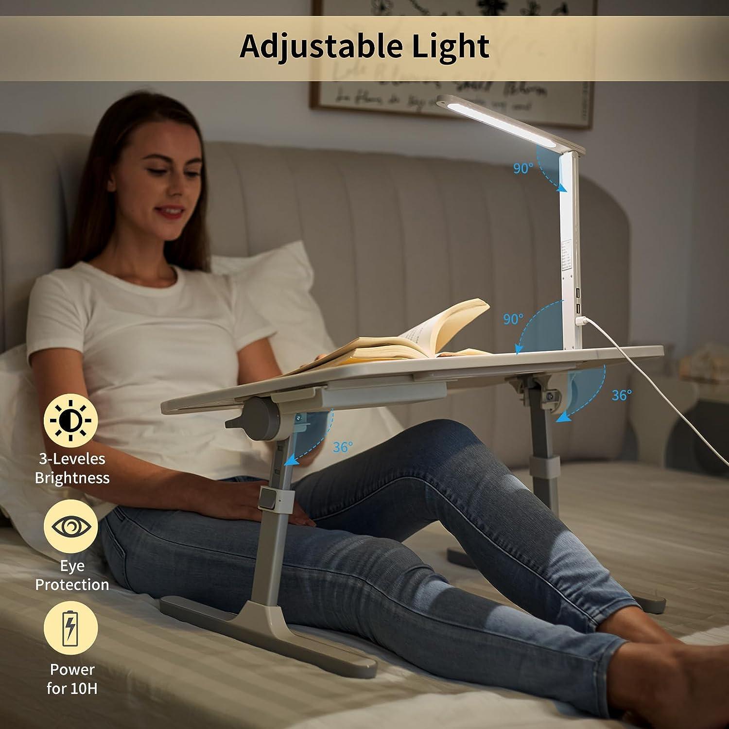 Lap Desk For Laptop, Portable Bed Table Desk, Laptop Desk With LED Light And Drawer, Adjustable Laptop Stand For Bed, Sofa, Study, Reading - Pacisia