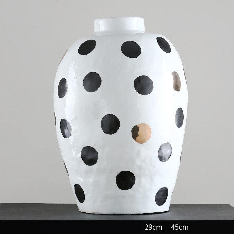 Large Wave Dot Art Big Belly Ceramic Vase Decoration Home - Pacisia