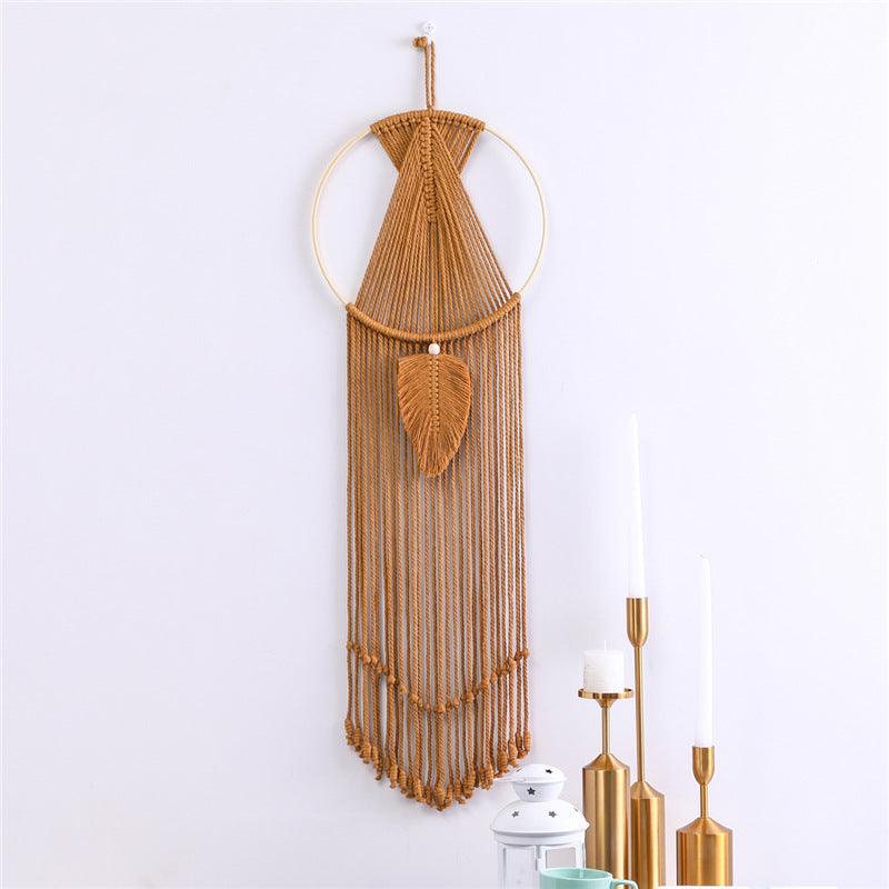 Leaf Macrame Wall Hanging Tapestry Cotton Woven Leaves Tassel Tapestries Door Porch Room Decorations Dorm Gifts - Pacisia