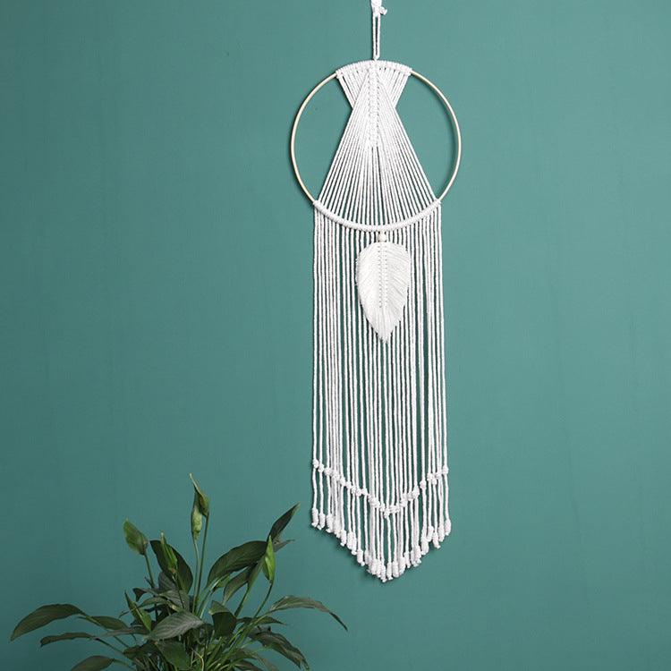 Leaf Macrame Wall Hanging Tapestry Cotton Woven Leaves Tassel Tapestries Door Porch Room Decorations Dorm Gifts - Pacisia
