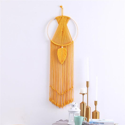 Leaf Macrame Wall Hanging Tapestry Cotton Woven Leaves Tassel Tapestries Door Porch Room Decorations Dorm Gifts - Pacisia