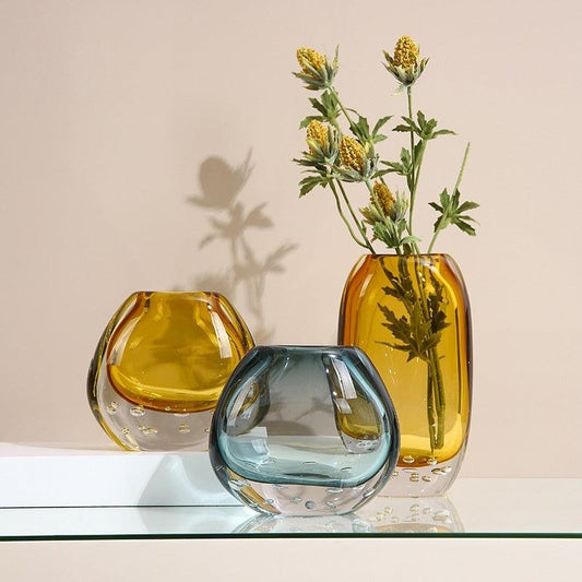 Light Luxury Colored Glaze Glass Small Vase Decoration Ins Home High-end Living Room Soft Decorations Flower Ware - Pacisia