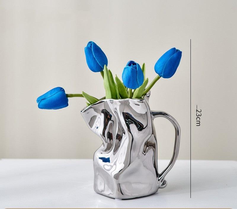 Light Luxury Electroplated Ceramic Fold Kettle Cup Vase Decoration - Pacisia