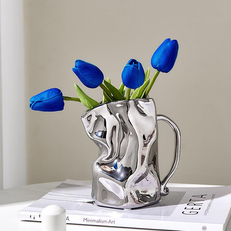 Light Luxury Electroplated Ceramic Fold Kettle Cup Vase Decoration - Pacisia