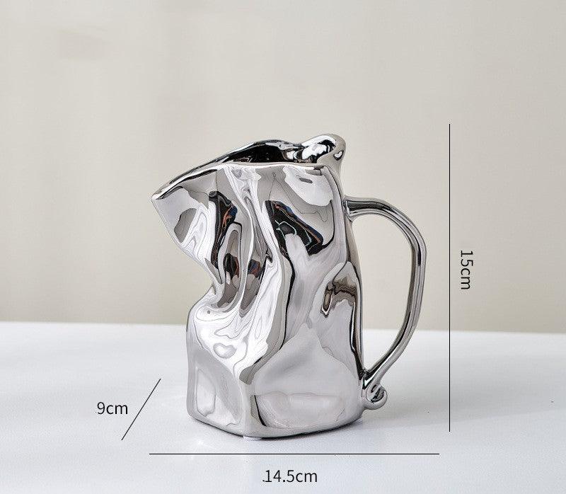 Light Luxury Electroplated Ceramic Fold Kettle Cup Vase Decoration - Pacisia