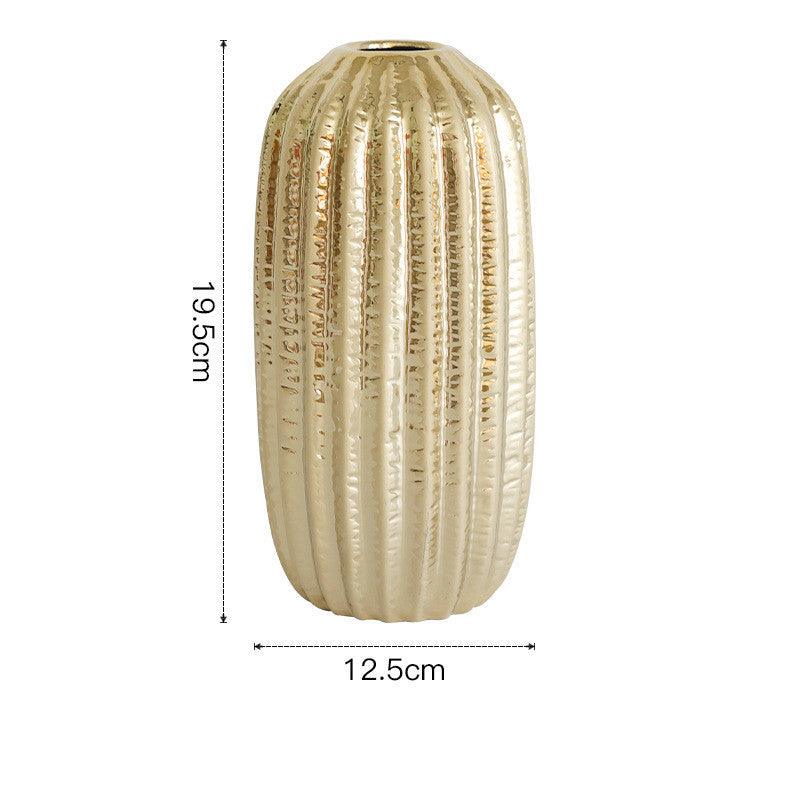 Light Luxury Electroplating Golden Wide Mouth Vase Ceramic Simulation - Pacisia