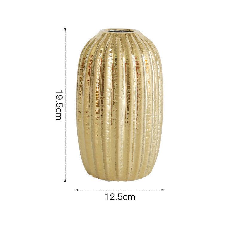 Light Luxury Electroplating Golden Wide Mouth Vase Ceramic Simulation - Pacisia