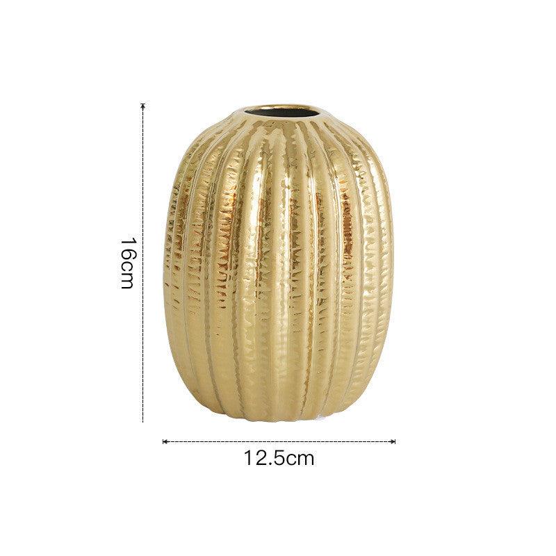 Light Luxury Electroplating Golden Wide Mouth Vase Ceramic Simulation - Pacisia