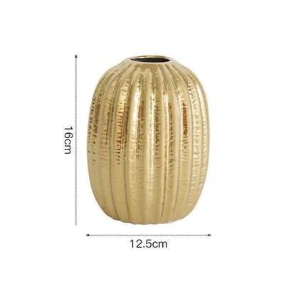 Light Luxury Electroplating Golden Wide Mouth Vase Ceramic Simulation - Pacisia