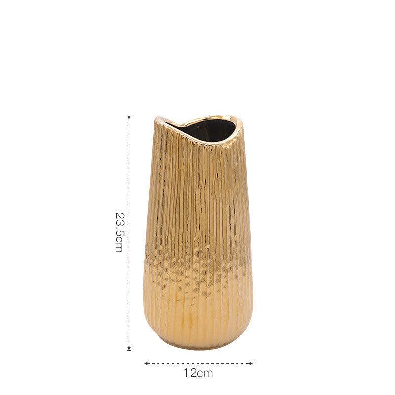 Light Luxury Electroplating Golden Wide Mouth Vase Ceramic Simulation - Pacisia