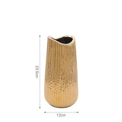 Light Luxury Electroplating Golden Wide Mouth Vase Ceramic Simulation - Pacisia