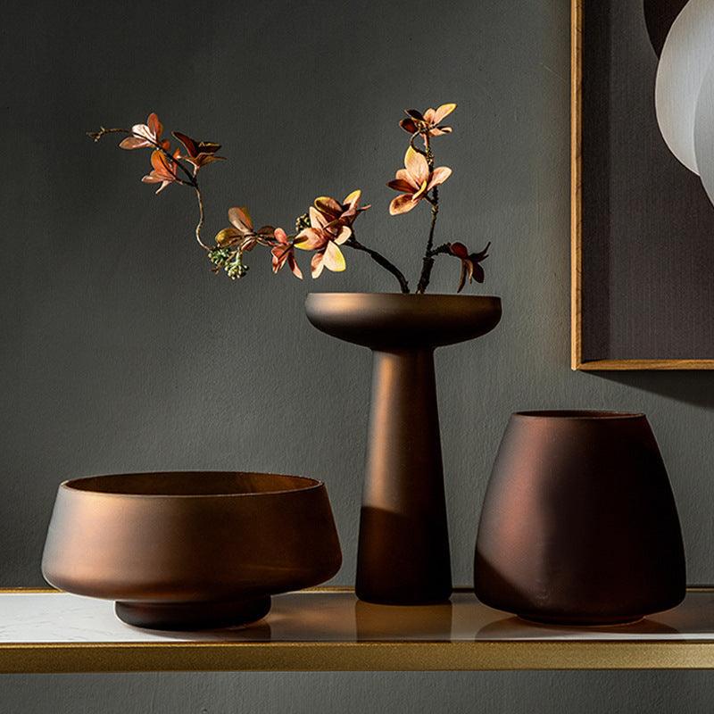 Light Luxury Frosted Coffee Color Glass Vase Decoration - Pacisia