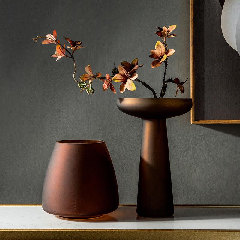 Light Luxury Frosted Coffee Color Glass Vase Decoration - Pacisia