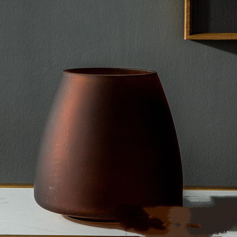 Light Luxury Frosted Coffee Color Glass Vase Decoration - Pacisia