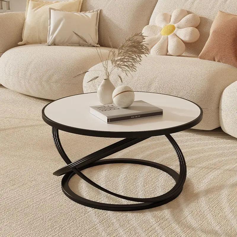 Light Luxury Small Tea Table Cream Wind Table Simple Living Room Small Household Coffee Table Round Slate - Pacisia