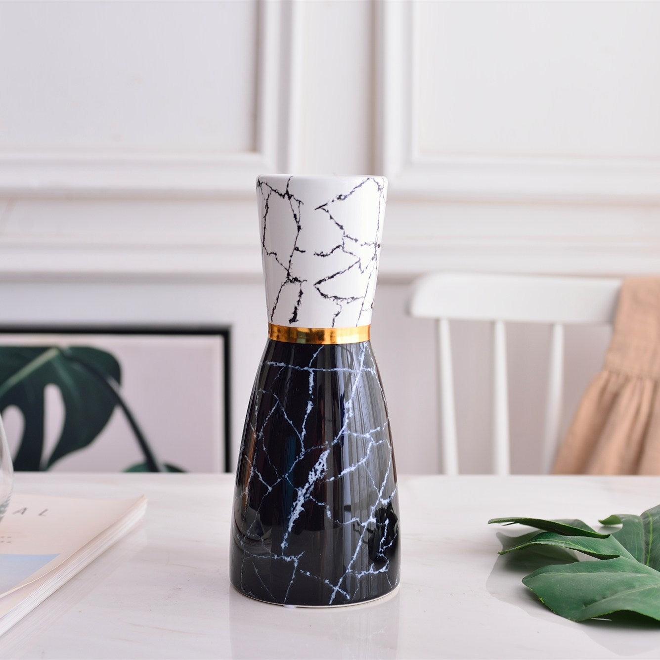 Light Luxury Style Simple Modern Marbled Golden Ceramic Vase - Pacisia