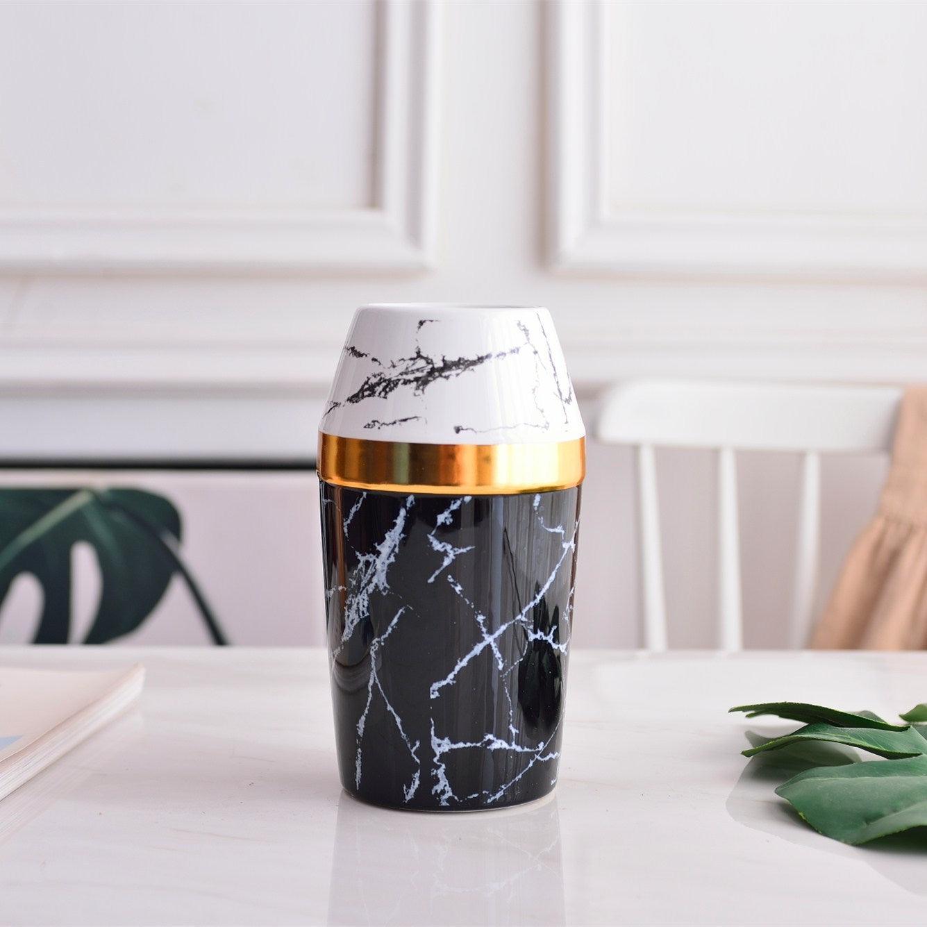 Light Luxury Style Simple Modern Marbled Golden Ceramic Vase - Pacisia