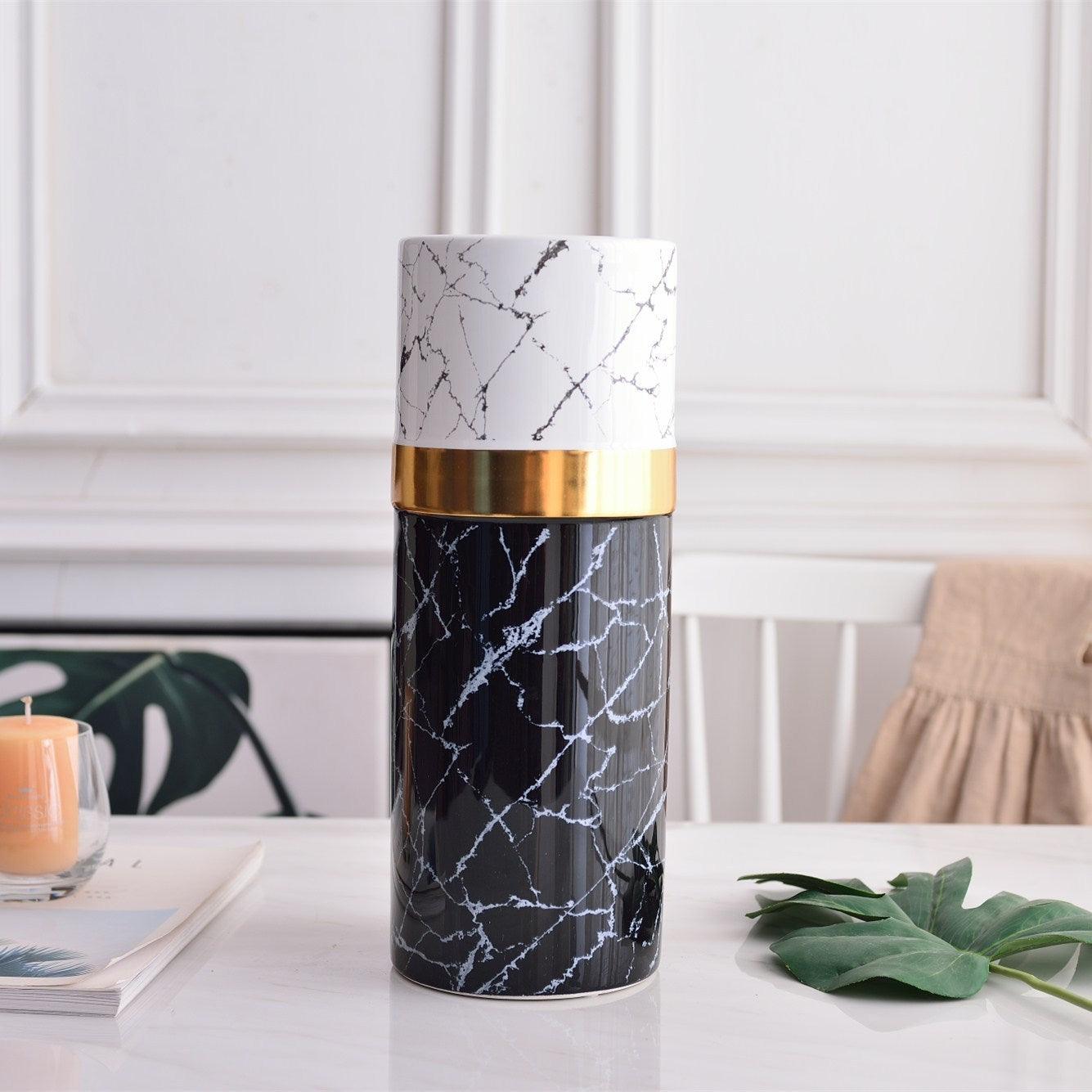 Light Luxury Style Simple Modern Marbled Golden Ceramic Vase - Pacisia