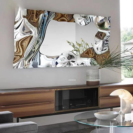 Living Room Entrance Home Decor Designer Irregular Decorative Mirrors Nordic Light Luxury Stainless Steel Wall Decoration Mirror - Pacisia