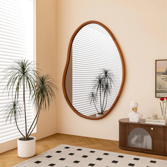 LUVODI Mid Century Asymmetrica Large Wall Mirror with Irregular Wood Frame Dressing Mirror - Pacisia