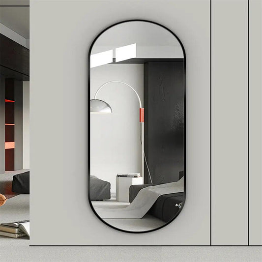 LUVODI Modern Black Metal Framed Dressing Mirror Oval Bathroom Vanity Mirror for Wall - Pacisia