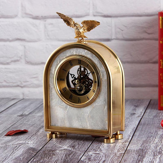Luxury Decoration Pure Copper Table Clock Living Room Home Accessories Shell Eagle Clock Ornaments Gift Ornaments - Pacisia