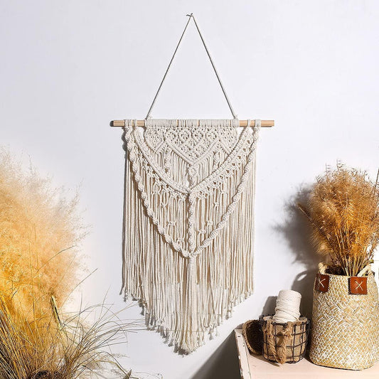Macrame Wall Hanging Woven Tapestry - Boho Wall Decor With Tassel Handmade Chic Bohemian Wall Art For Home Apartment Dorm Room Decoration Craft - Pacisia