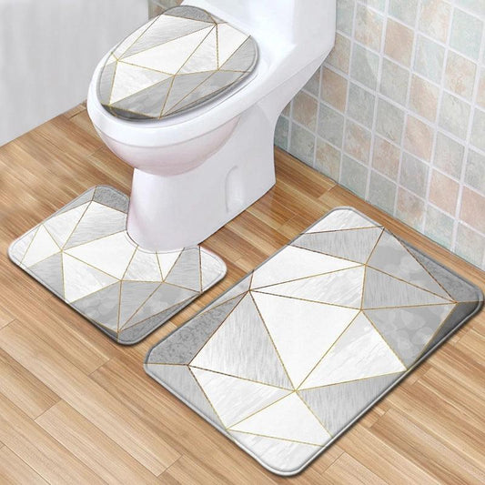 Marble Toilet Three-Piece Floor Mat Door Mat Bathroom Carpet - Pacisia