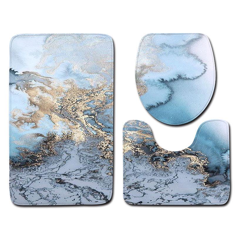 Marble Toilet Three-Piece Floor Mat Door Mat Bathroom Carpet - Pacisia