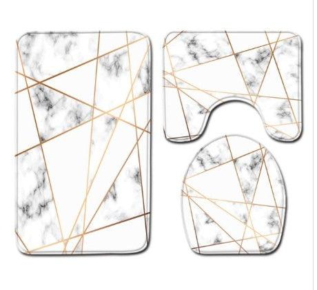 Marble Toilet Three-Piece Floor Mat Door Mat Bathroom Carpet - Pacisia