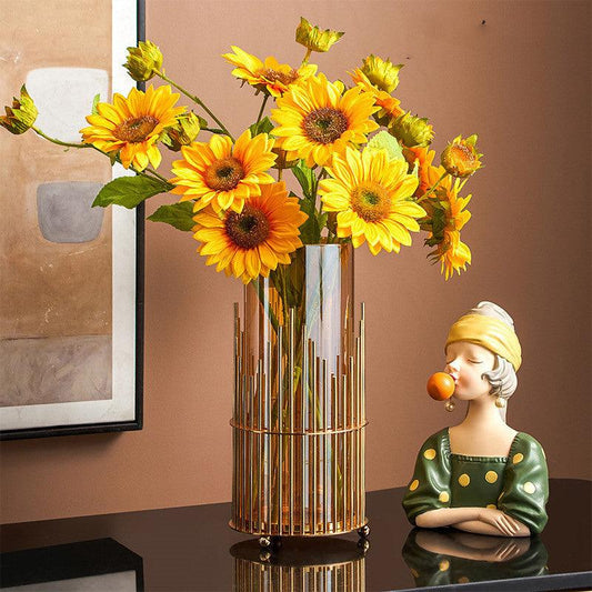 Metal Vase Decoration Flower Arrangement Wine Cabinet Porch Cabinet Dining Table Glass Flower - Pacisia