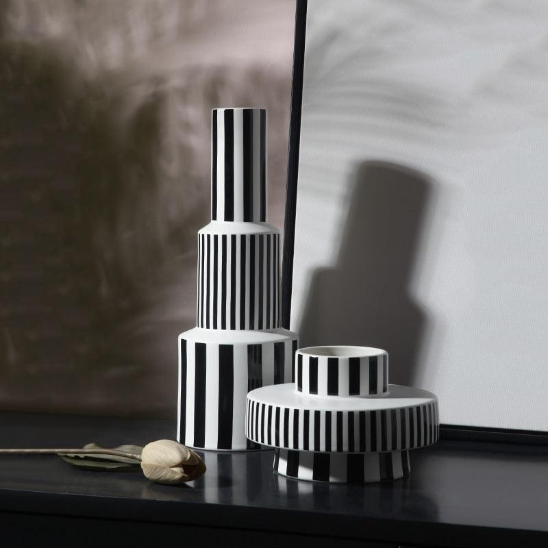Minimalist Black And White Geometry Striped Ceramic Vase Decoration - Pacisia
