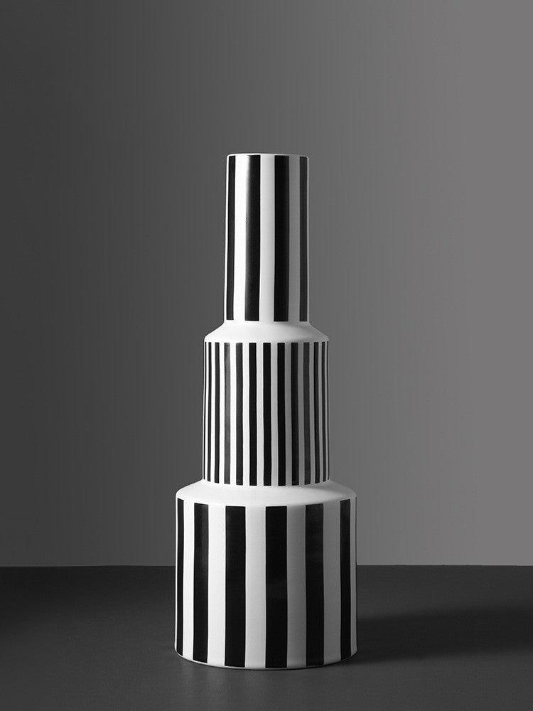 Minimalist Black And White Geometry Striped Ceramic Vase Decoration - Pacisia