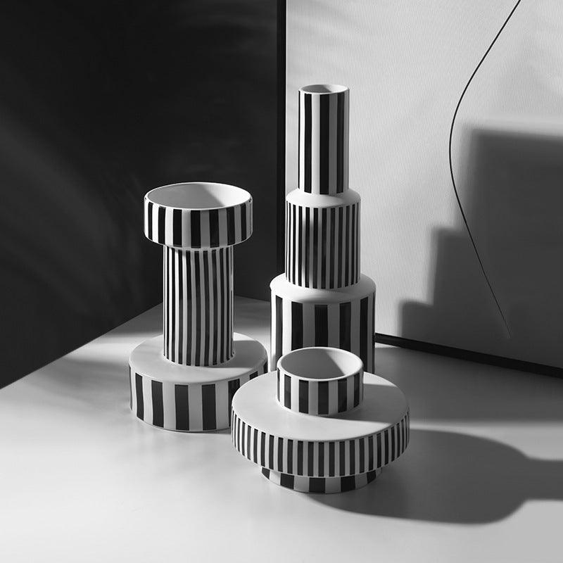 Minimalist Black And White Geometry Striped Ceramic Vase Decoration - Pacisia