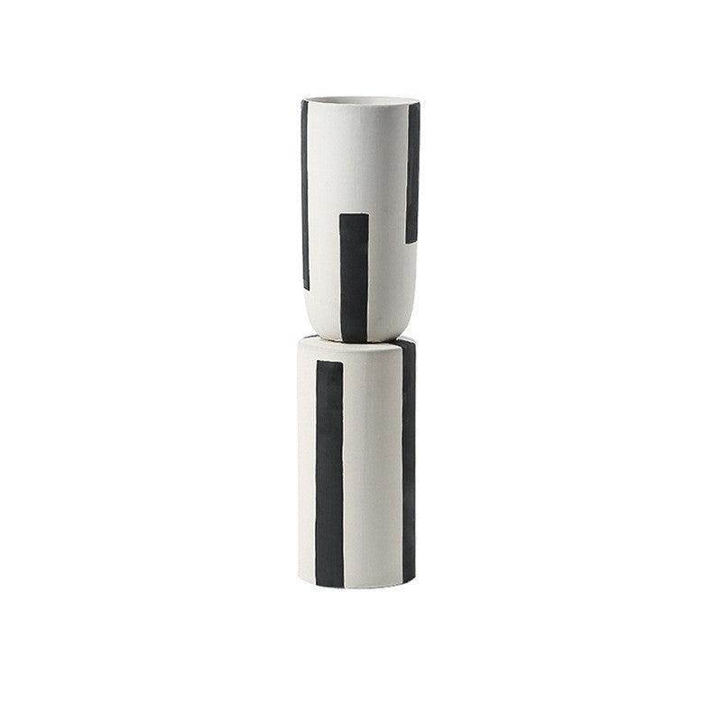 Minimalist Hand Painted Ceramic Vase With Vertical Lines - Pacisia